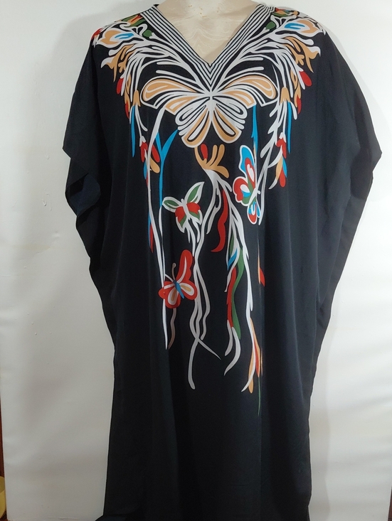 Winlar Other - Black Caftan with Colorful Floral & Butterfly Print One Size